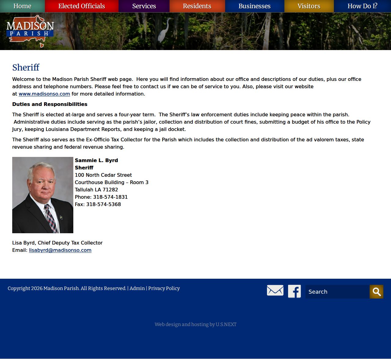 Madison Parish Sheriff duties and criminal history contact