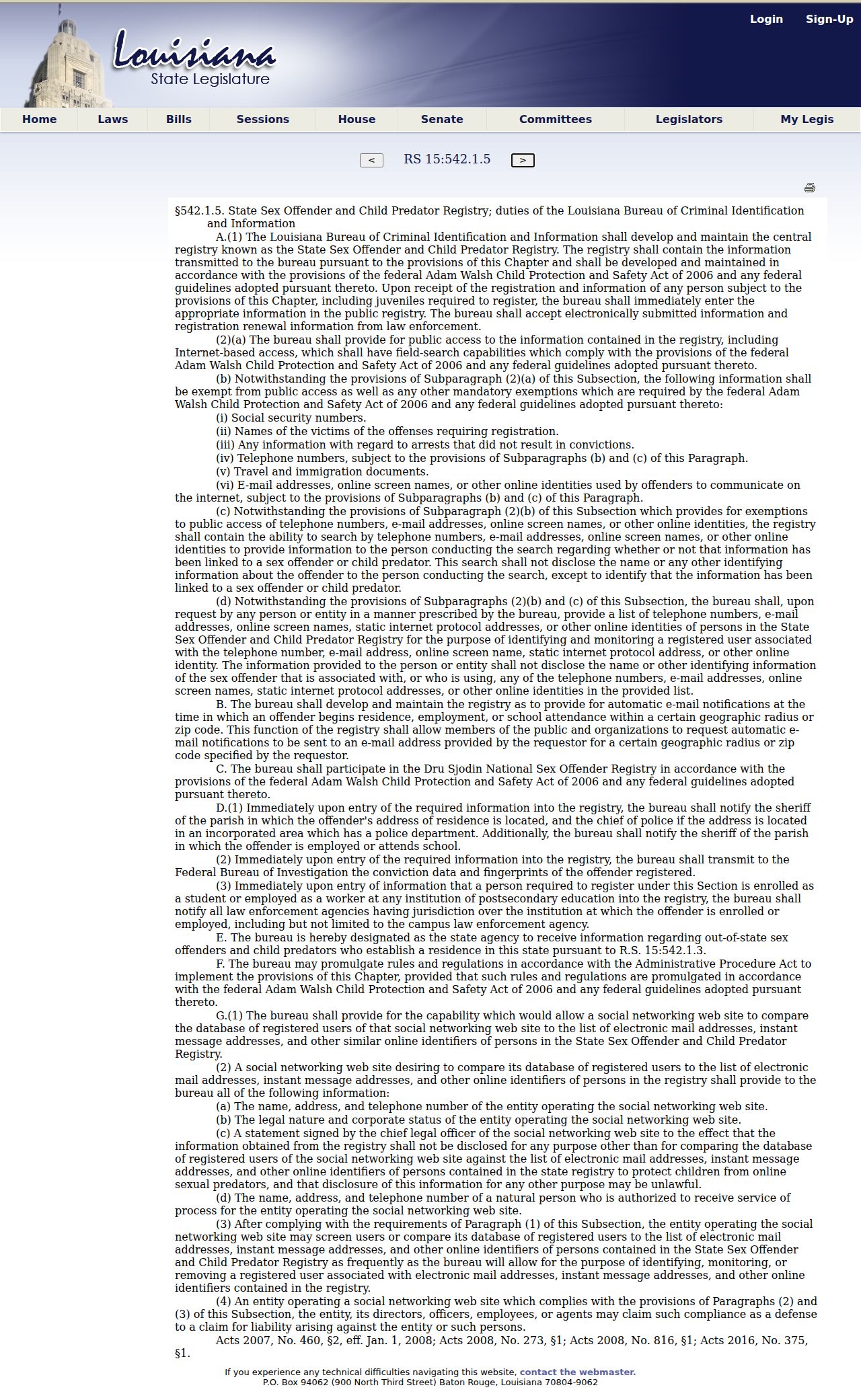 Madison Parish sex offender search Louisiana registry maintenance law